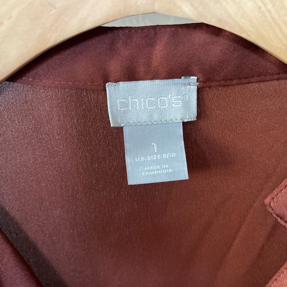 Chico’s| Burnt Orange, Copper-Brown Satin Long Sleeve Blouse•••Size Medium - Picture 6 of 10